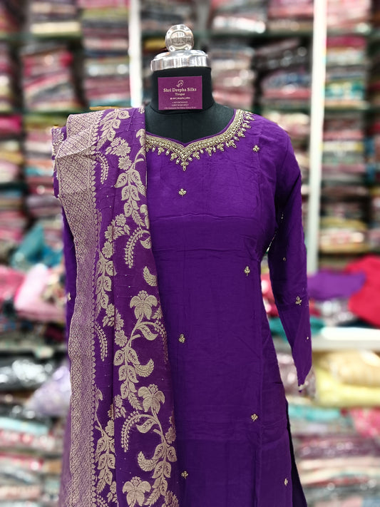 Premium Silk 3 Pcs Party wear Salwar Set - Purple