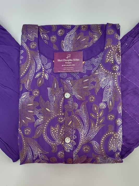 Co Ord with Dupatta - Deep Purple Floral Print