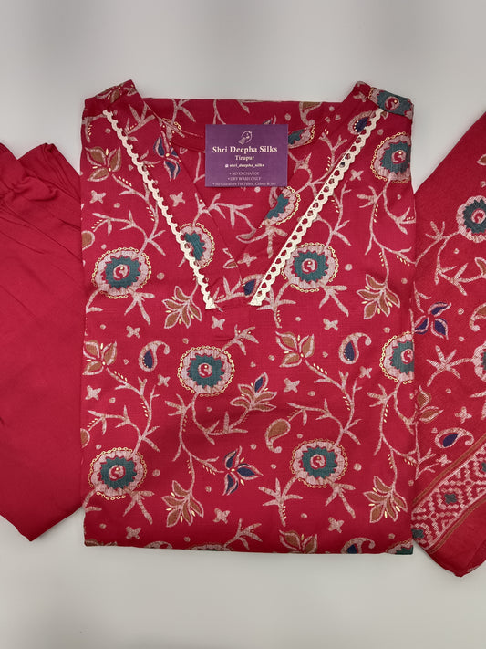 Office Wear Spun Cotton 3 Pcs Salwar Set