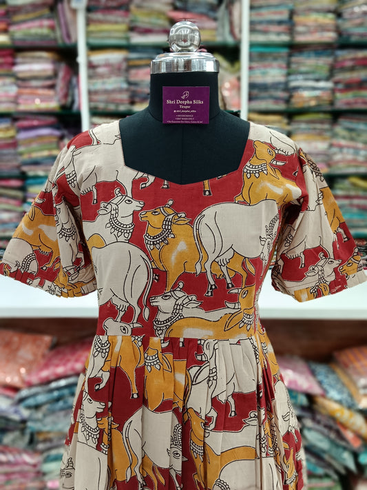 Kalamkari Cotton Puff Midi - KK09