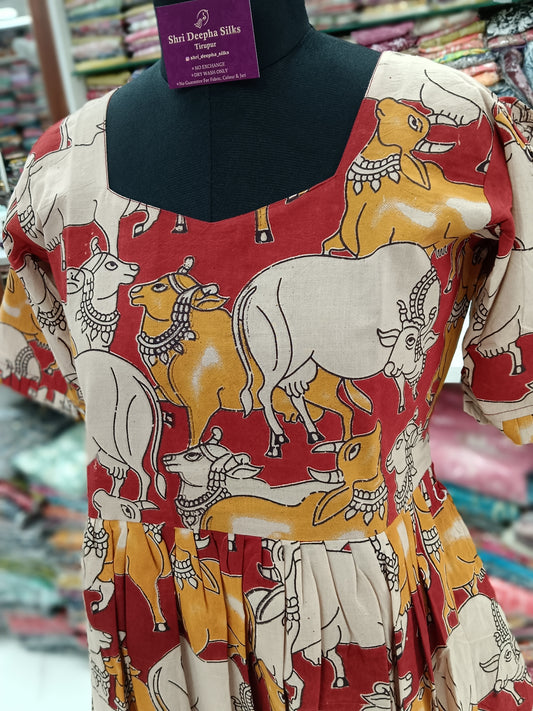 Kalamkari Cotton Puff Midi - KK09