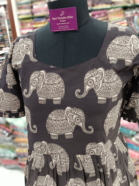 Kalamkari Cotton Puff Midi - KK12
