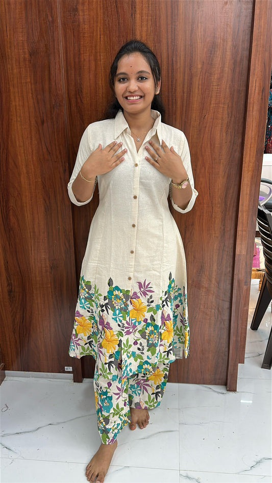 Cream Florals Long Co Ord Set - CFLC01