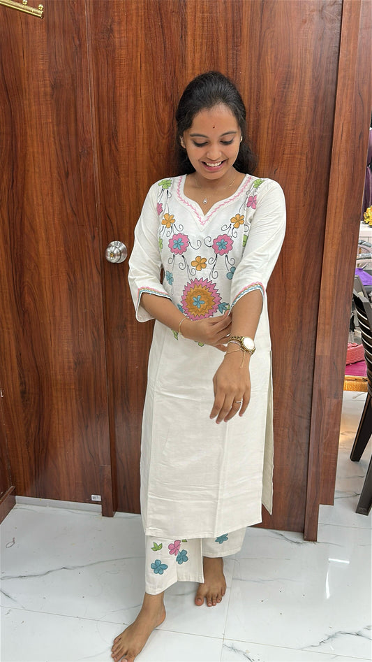 Cream Florals Long Co Ord Set - CFLC03