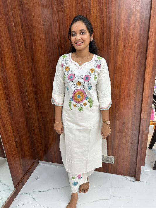 Cream Florals Long Co Ord Set - CFLC03