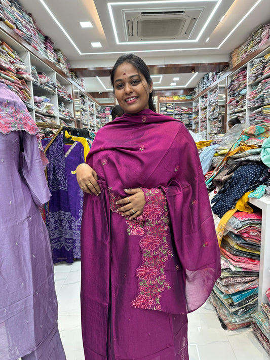 AN06 - Premium Silk 3Pcs Purple Party wear Salwar Set