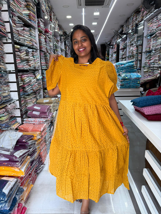 Hakoba Plain Puff Midi - Mustard - HPM02