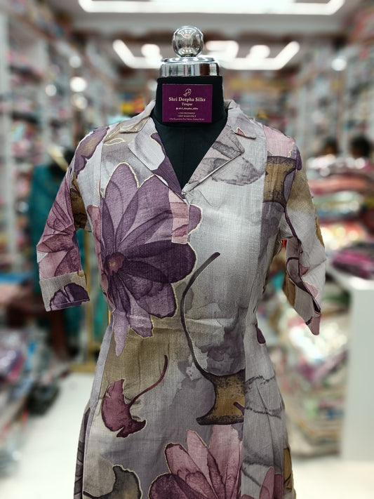 Aline Collar Kurti Dusky Orchid Bloom - ACK02
