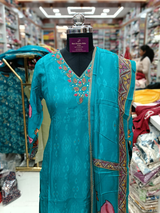 Premium Party Wear Digital Print V Neck Embroidery Set