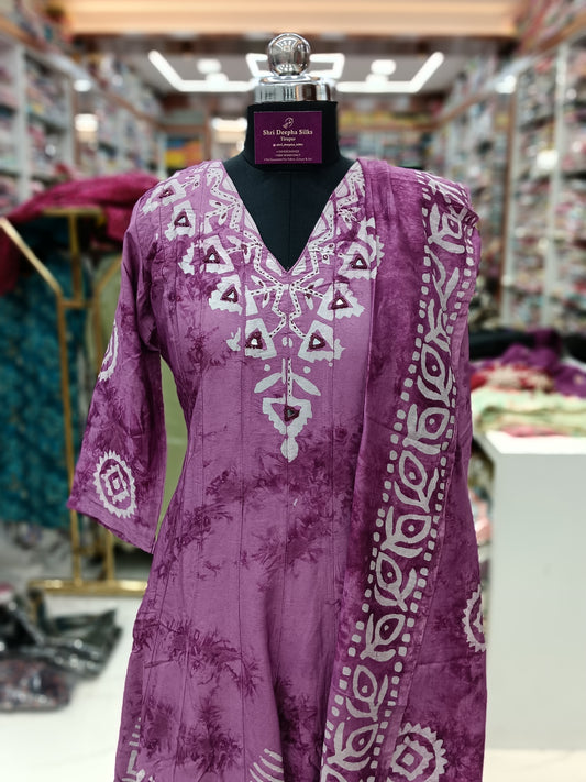 Premium Party Wear Anarkali V Neck Mirror Work Set