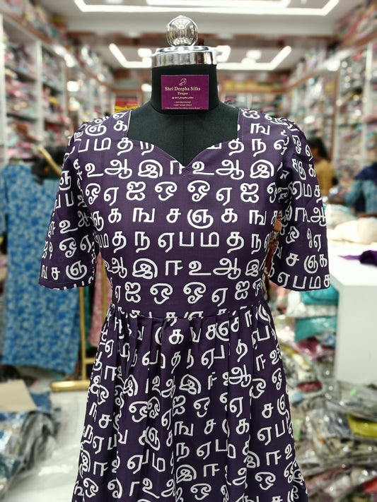 Tamizhi Midi - Purple Tamil letters budget midi