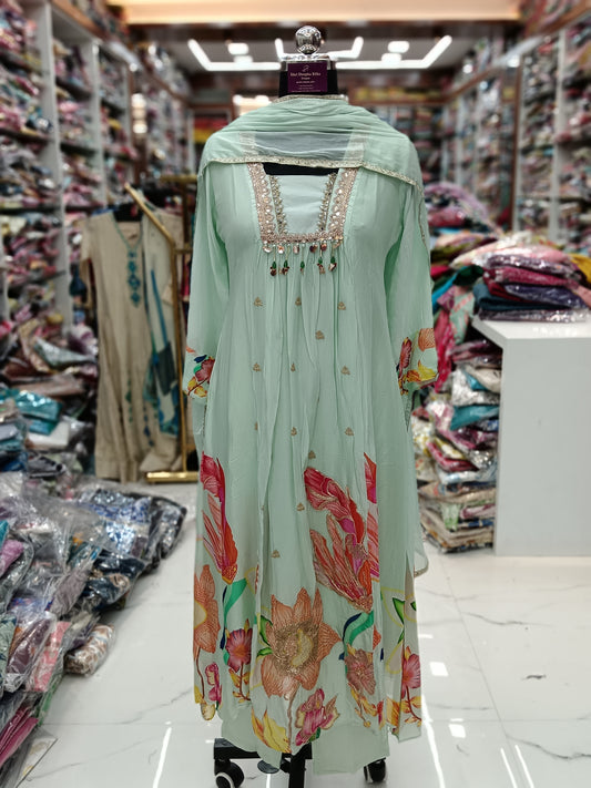 Premium Party Wear Digital Print Embroidery Maxi Set