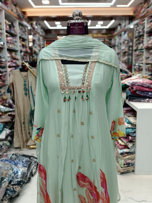 Premium Party Wear Digital Print Embroidery Maxi Set