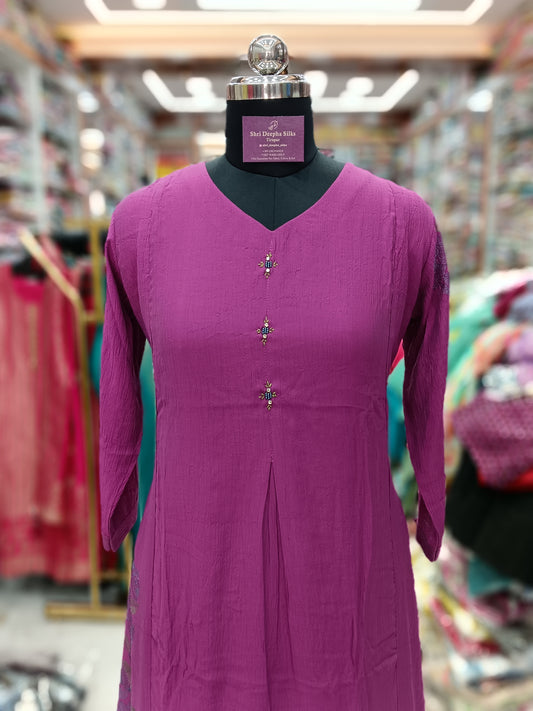 Wrinkle Plain Magenta Embroidery Co-Ord Set WPC05