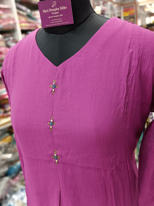 Wrinkle Plain Magenta Embroidery Co-Ord Set WPC05