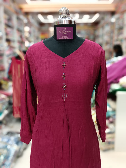 Wrinkle Plain wine Embroidery Co-Ord Set WPC07