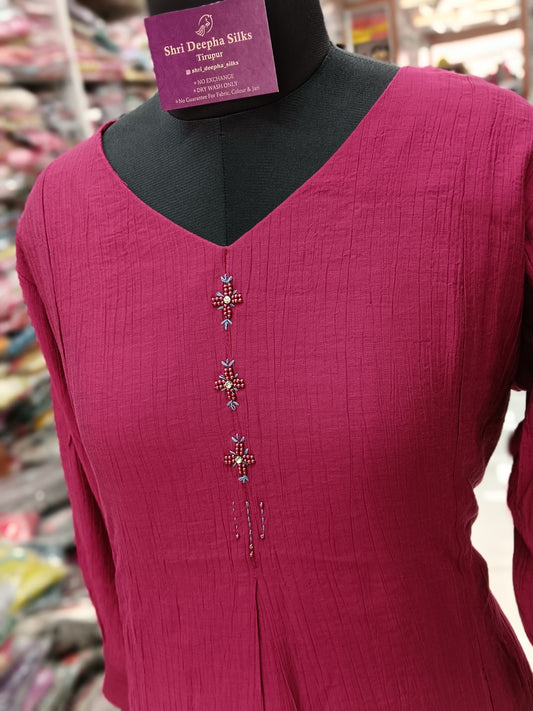 Wrinkle Plain wine Embroidery Co-Ord Set WPC07