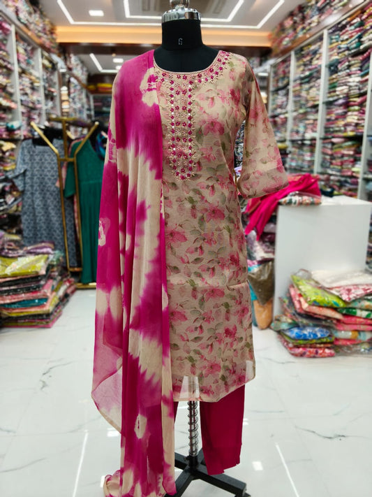 Premium Party Wear Tissue Embroidery 3 Pcs Salwar Set