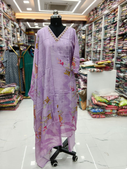 Premium Party Wear V Neck Embroidery 3 Pcs Salwar Set