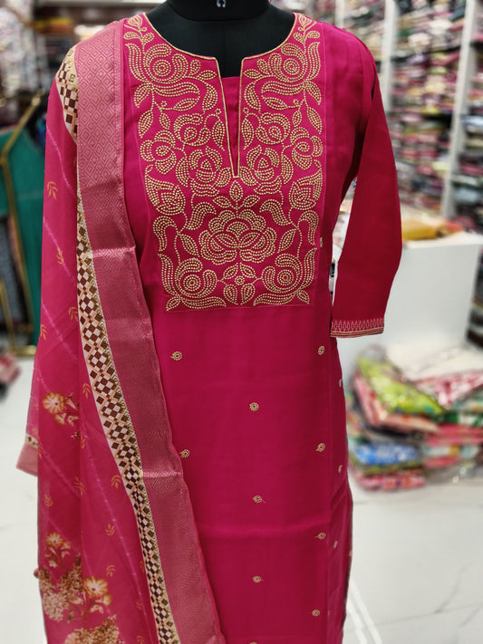 Premium Party Wear Digital Print Embroidery 3 Pcs Salwar Set