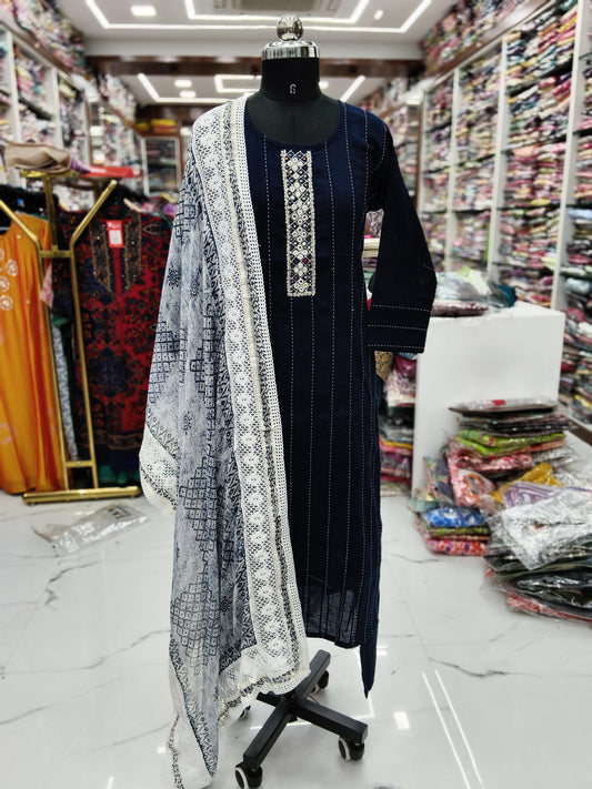 Premium Party Wear Mirror Work 3 Pcs Salwar Set