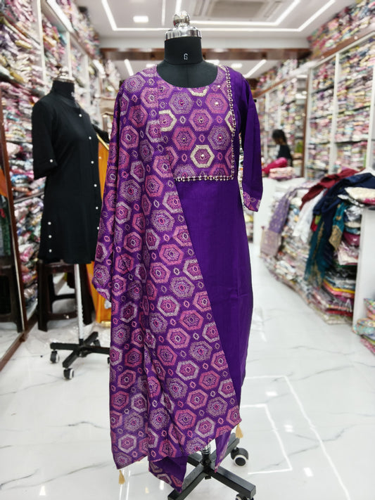 Premium Party Wear Rich Purple Banarasi 3 Pcs Salwar Set