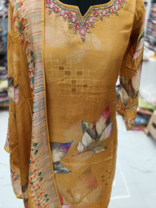 Premium Party Wear Pure Linen Digital Print 3 Pcs Salwar Set
