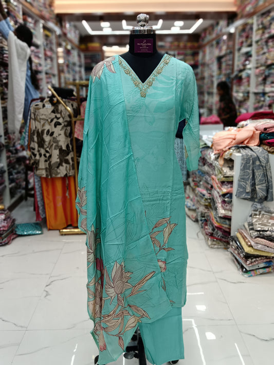 Premium Party Wear Pure Muslin Digital Print 3 Pcs Salwar Set