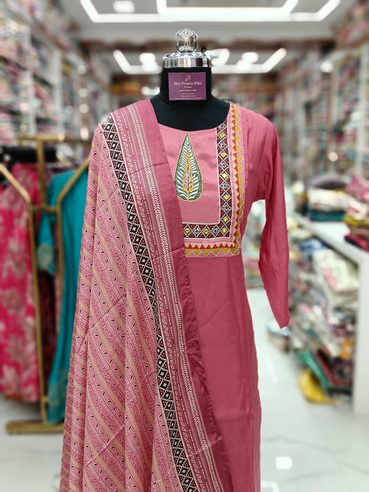 Premium Party Wear Plain Pink 3 Pcs Salwar Set