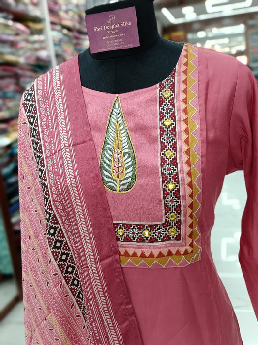 Premium Party Wear Plain Pink 3 Pcs Salwar Set