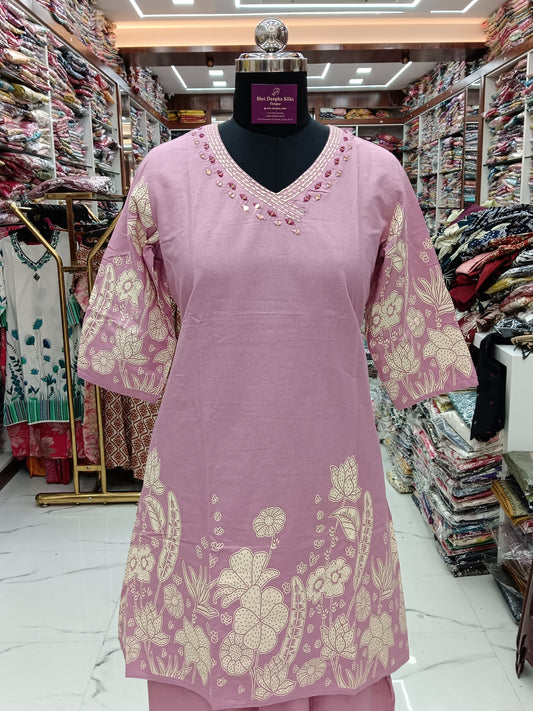 Cream Pastel Short Co Ord Set Baby Pink - SCJV05