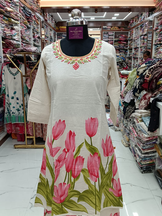 Cream Pastel Short Co Ord Set Tulip Blossom - SCJV07