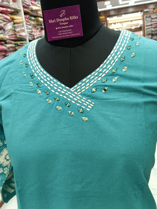 Cream Pastel Short Co Ord Set Teal Lotus - SCJV10