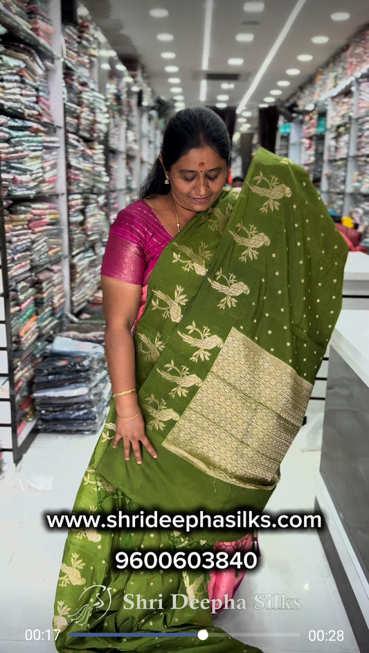 Parrot Tussar Silk Saree