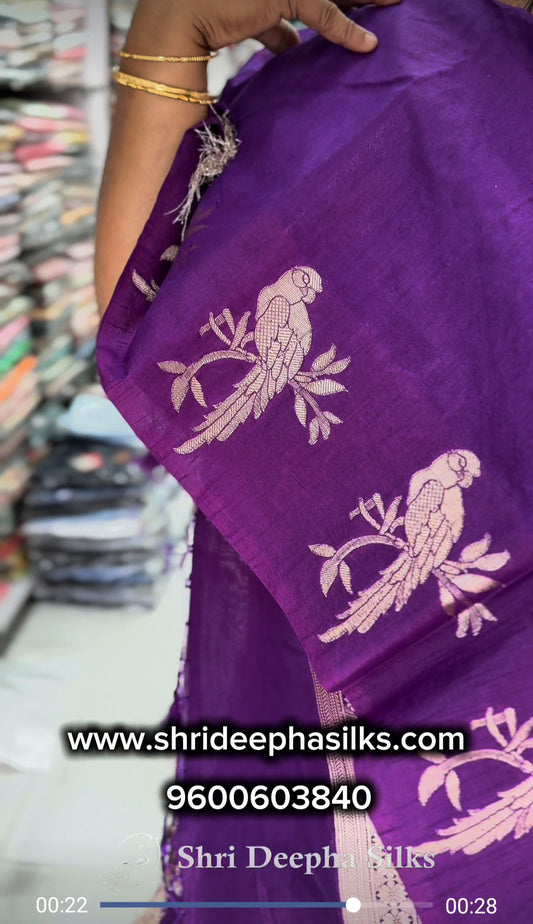 Parrot Tussar Silk Saree