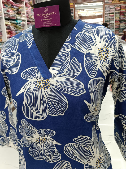 Blue Wild Flower Flex Cotton Co Ord Set - FCCS18