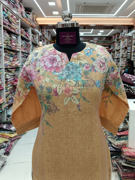 Linen Cotton Digital Print Kurti - LC15