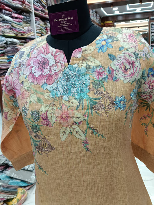 Linen Cotton Digital Print Kurti - LC15
