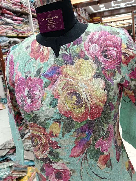 Linen Cotton Digital Print Kurti - LC14