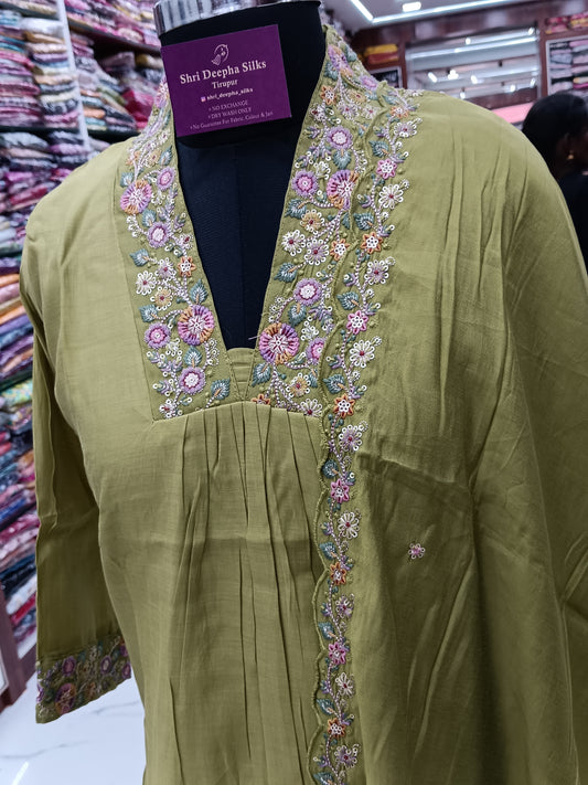 Premium Party Wear High Neck Embroidery 3 Pcs Salwar Set