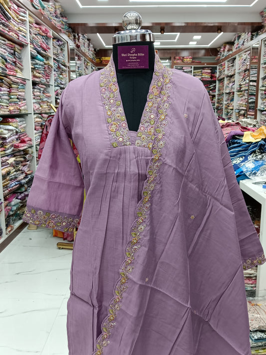 Premium Party Wear High Neck Embroidery 3 Pcs Salwar Set