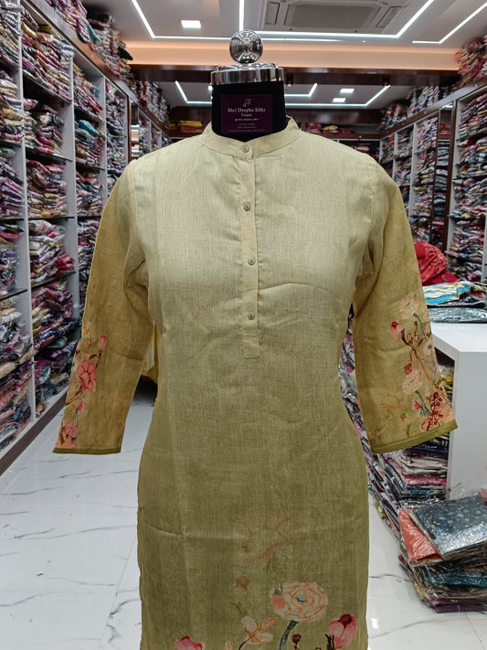 Linen Cotton Digital Print Kurti - LC09