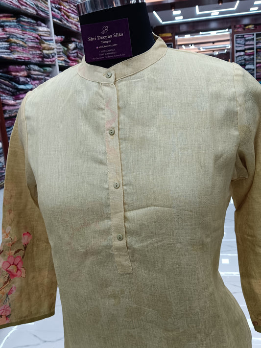 Linen Cotton Digital Print Kurti - LC09