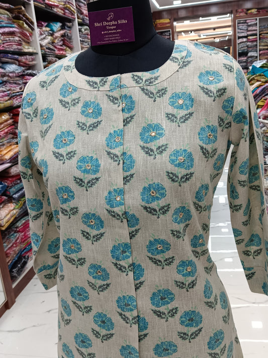 Linen Cotton Aline Kurti - ALKT69