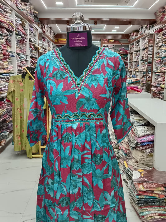 Premium Shimmer Silk Aline Kurti - AK07
