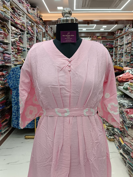 Soft Crinkle Baby Pink Western Midi - WM02