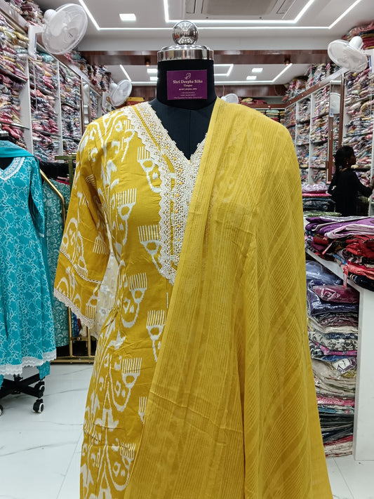 Pure Cotton 3 Pcs Anarkali Set