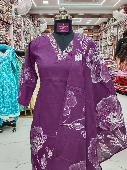 Pure Cotton 3 Pcs Salwar Set - PCS11