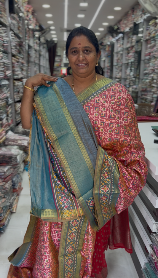 Double Batik with Zari Border Silk Saree - SS02