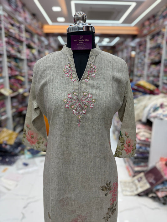 Linen Cotton Collar Neck Embroidery Set - LC08